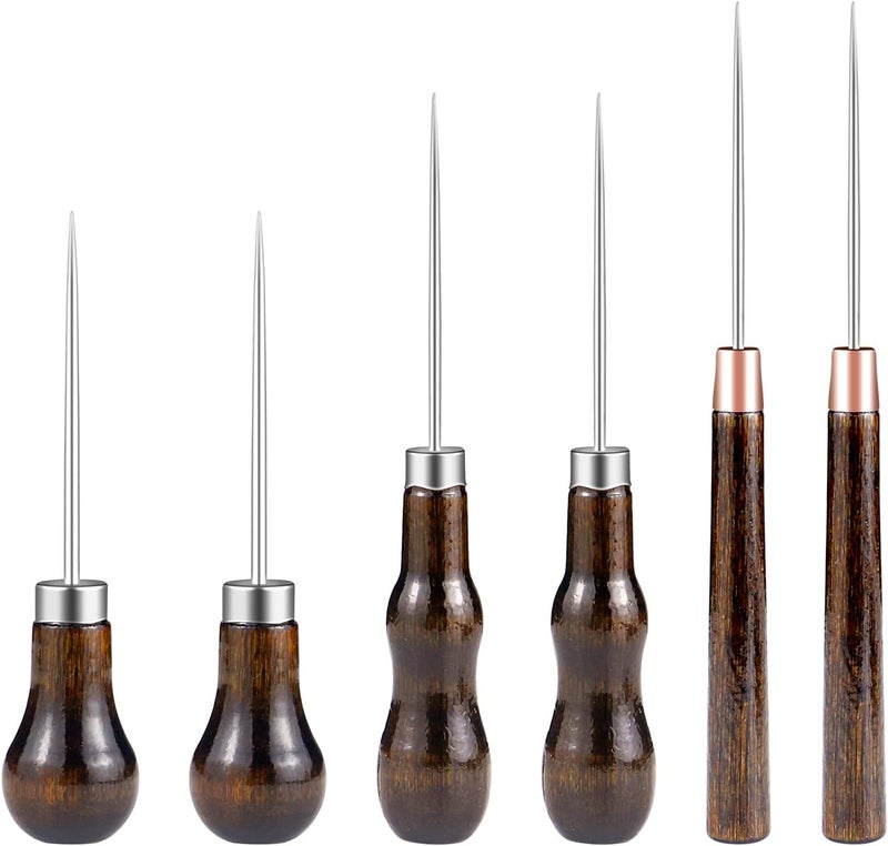 Aecsze 6 PCS Awl Tool Set, Leather Punch Stitching Marking Awl Tool, Gourd Shape Handle Punch Tool for Leather Sewing, Marking, Crafts Wood, Shoe Repair - Image 1
